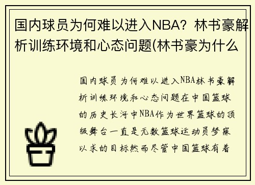 国内球员为何难以进入NBA？林书豪解析训练环境和心态问题(林书豪为什么不在nba打球)